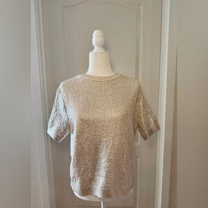 Zara Silver Metallic Knit Short Sleeve Sweater Top NWT Size M